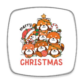 Arbre de Noël panda roux Joyeux Noël - Magnet carré - blanc - Devant