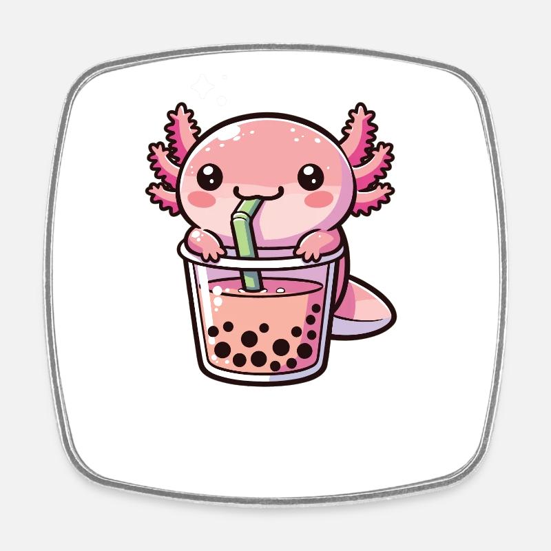 Kawaii Axolotl Bubble Tea Boba Axolotl - Square fridge magnet - white