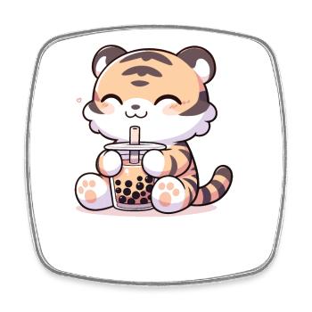 Kawaii Tiger Bubble Tea Boba Tiger - Square fridge magnet - white - Front