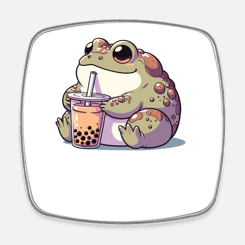 Crapauds kawaii Bubble Tea Boba Crapaud - Magnet carré - blanc