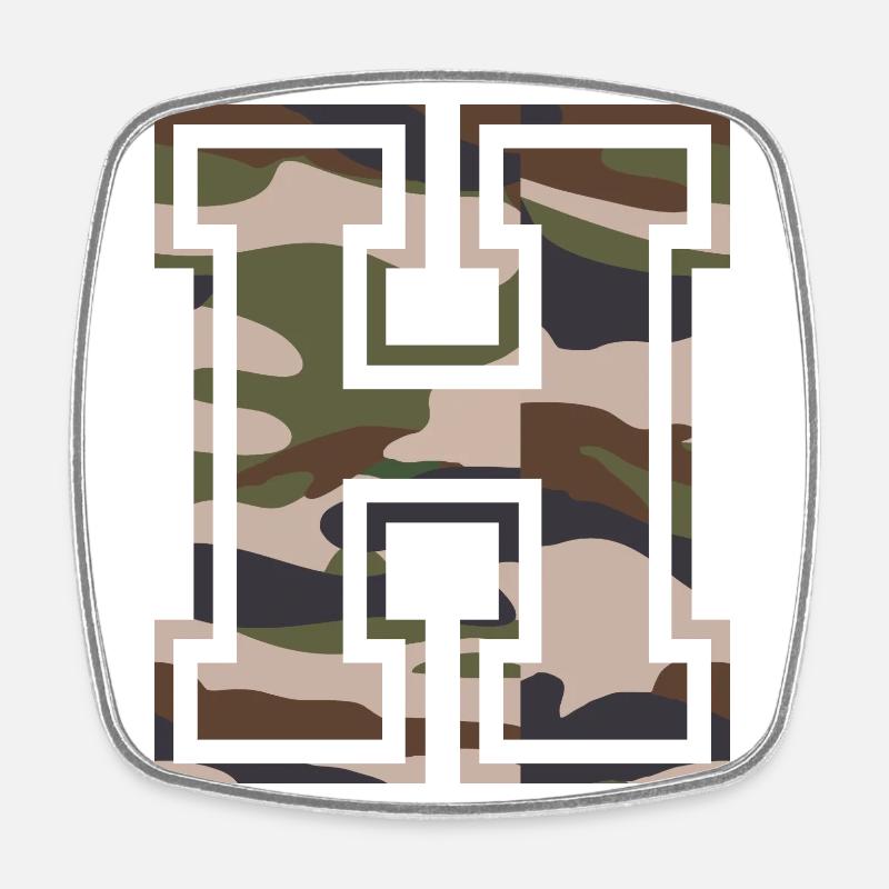 H, Monogram, Camouflage Green-Brown - Square fridge magnet - white