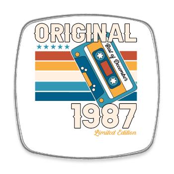36e anniversaire Cassette décembre Vintage 1987 - Magnet carré - blanc - Devant