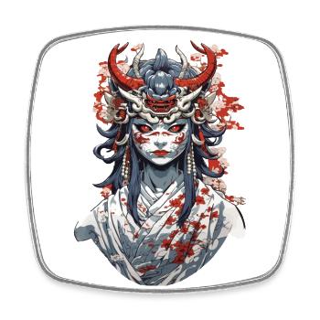 Japanese Oni Demon Vintage Aesthetic Design - Square fridge magnet - white - Front