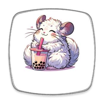 Kawaii Chinchillas Bubble Tea Boba Chinchilla - Magnet carré - blanc - Devant