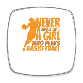 Ne sous-estimez jamais une fille qui joue au basket-ball - Magnet carré - blanc - Devant