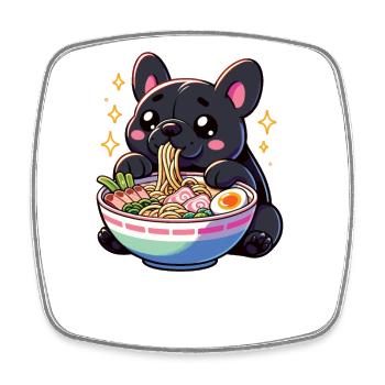 Cute French Bulldog Eats Ramen Noodles Frenchies - Square fridge magnet - white - Front