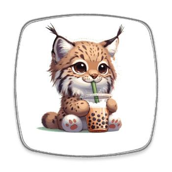 Kawaii Lynx Bubble Tea Boba Lynx - Magnet carré - blanc - Devant