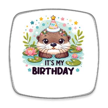 Loutre pour l’anniversaire des enfants, c’est mon anniversaire - Magnet carré - blanc - Devant