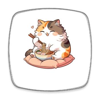 süße Katze isst Ramen Nudeln Katzen Ramen - Viereckiger Kühlschrankmagnet - Weiß - Vorne
