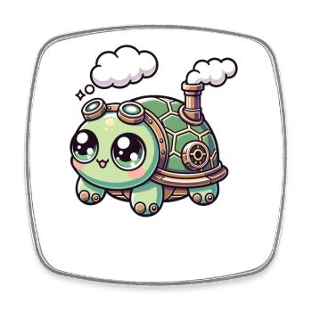 Kawaii Steampunk Schildkröte Fantasy Schildkröte - Viereckiger Kühlschrankmagnet - Weiß - Vorne