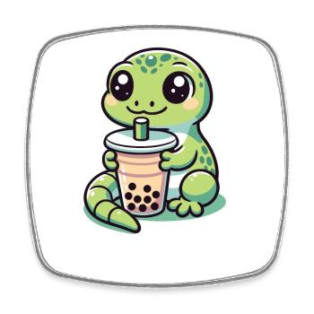 Kawaii Gecko Bubble Tea Boba Gecko - Magnet carré - blanc - Devant