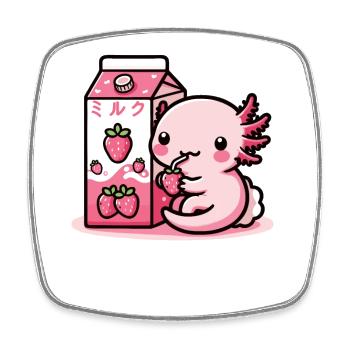 Axolotl strawberry milk retro kawaii japan axolotl - Square fridge magnet - white - Front