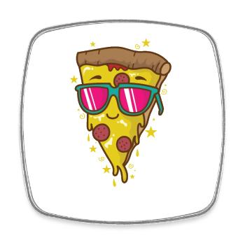 Pizza Stück mit Sonnenbrille - Viereckiger Kühlschrankmagnet - Weiß - Vorne