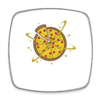 Pizza geschnitten italienisch Käse Salami - Viereckiger Kühlschrankmagnet - Weiß - Vorne