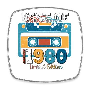 44th Birthday January Vintage 1980's Cassette Tape - Square fridge magnet - white - Front