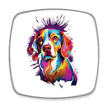 Aquarelle colorée Beagle - Magnet carré - blanc - Devant