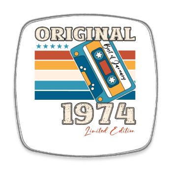50e anniversaire Cassette janvier Vintage 1974 - Magnet carré - blanc - Devant