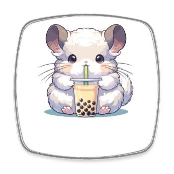 Kawaii Chinchillas Bubble Tea Boba Chinchilla - Magnet carré - blanc - Devant