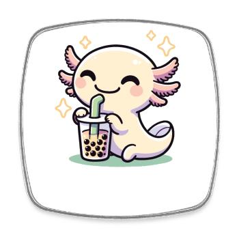 Kawaii Axolotl Bubble Tea Boba Axolotl - Square fridge magnet - white - Front