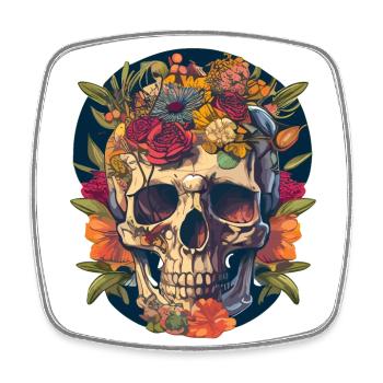 Human Skull & Flowers 22 - Square fridge magnet - white - Front