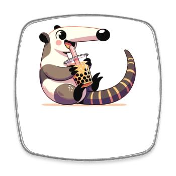 Kawaii Anteater Bubble Tea Boba Anteater - Square fridge magnet - white - Front