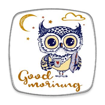 good morning, owl - Square fridge magnet - white - Front