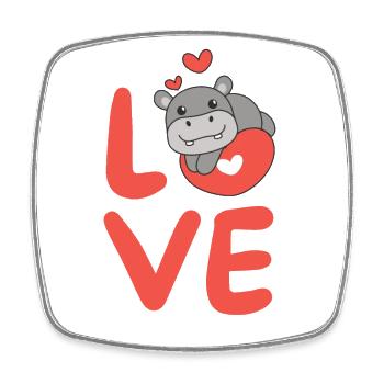 Hippopotame Saint-Valentin Animaux mignons Coeurs Amour - Magnet carré - blanc - Devant