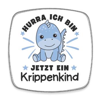 Hurra Ich Bin Jetzt Ein Krippenkind Dino - Viereckiger Kühlschrankmagnet - Weiß - Vorne