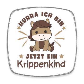 Hurra Ich Bin Jetzt Ein Krippenkind Pferd - Viereckiger Kühlschrankmagnet - Weiß - Vorne