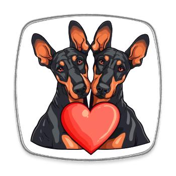Dobermann Comic Paar Liebe - Viereckiger Kühlschrankmagnet - Weiß - Vorne