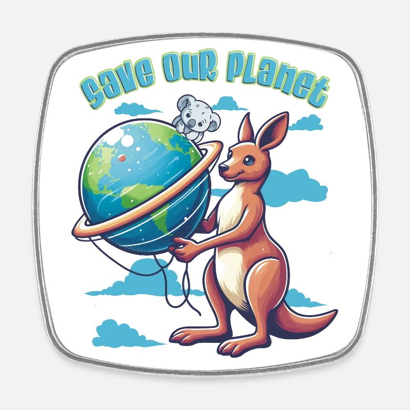 Save Our Planet Koala Kangaroo Earth Day Animal - Square fridge magnet - white