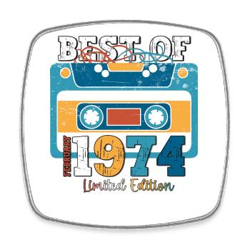 50e anniversaire Cassette février Vintage 1974 - Magnet carré - blanc - Devant