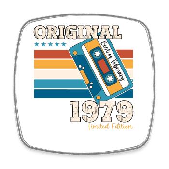 45th Birthday Husband February Vintage 1979 Cassette Tape - Square fridge magnet - white - Front