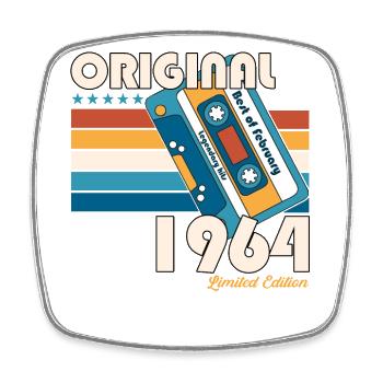 60. Geburtstag Mann Februar 1964 Mixtape Kassette - Viereckiger Kühlschrankmagnet - Weiß - Vorne