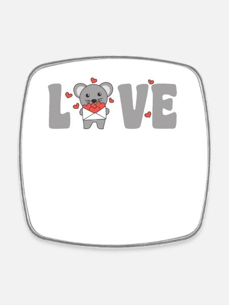 Maus zum Valentinstag süße Tiere mit Herzen Love - Viereckiger Kühlschrankmagnet - Weiß