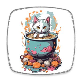 Cute Cat Ramen Otaku Noodle Soups Aesthetic - Square fridge magnet - white - Front