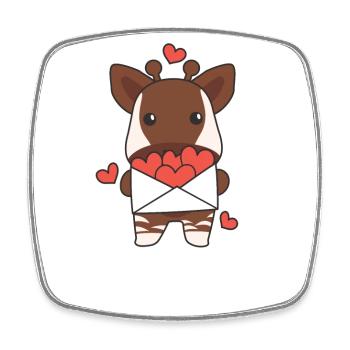 Okapi for Valentine's Day Cute Animals with Hearts - Square fridge magnet - white - Front