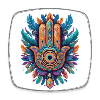 Spiritual Hamsa Hand Feathers Aesthetic Design - Square fridge magnet - white - Front