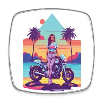 Vintage Motorcycle Vaporwave Streetwear - Square fridge magnet - white - Front