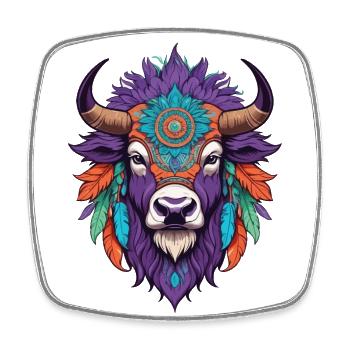 Bison Spirituelles Mandala Traumfänger Design - Viereckiger Kühlschrankmagnet - Weiß - Vorne