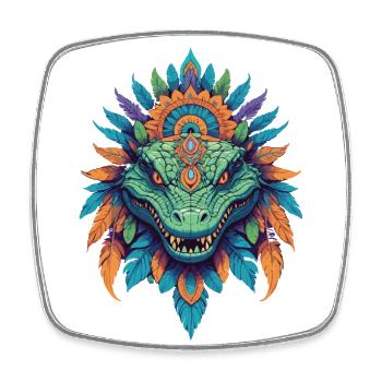 Crocodile Totem Animal Mandala Design - Square fridge magnet - white - Front