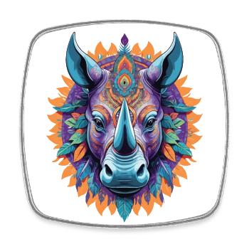 Nashorn Spirituelles Traumfänger Mandala Design - Viereckiger Kühlschrankmagnet - Weiß - Vorne