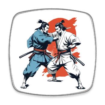 Samouraï photo rétro samouraï Ukiyo-E Vintage Design - Magnet carré - blanc - Devant