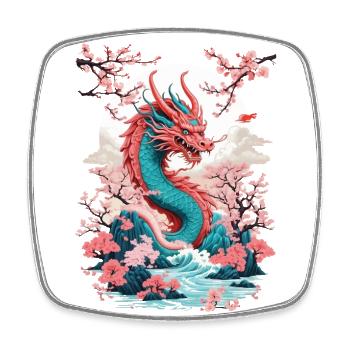 Japanischer Drache Aesthetic Streetwear Design - Viereckiger Kühlschrankmagnet - Weiß - Vorne