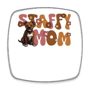 Staffordshire Bull Terrier Groovy Staffy Mom - Square fridge magnet - white - Front