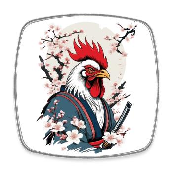 Coq Vintage samouraï Ukiyo-E Style Design - Magnet carré - blanc - Devant