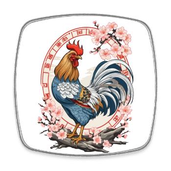 Asiatische Hahn Mit Kirschblüten Ästhetisches - Viereckiger Kühlschrankmagnet - Weiß - Vorne