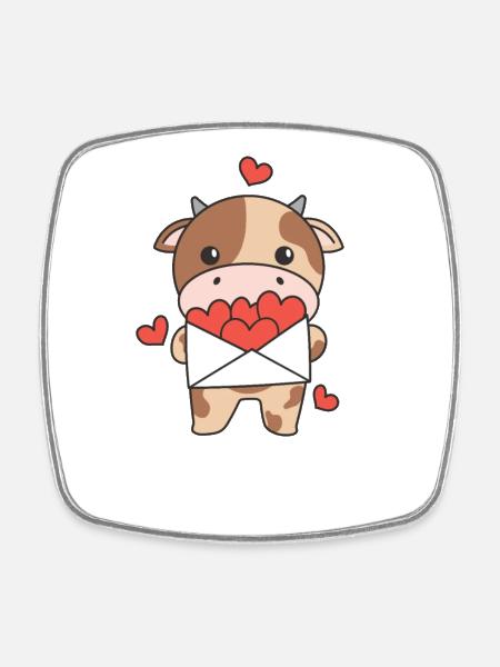 Vache pour la Saint-Valentin Animaux mignons avec des cœurs - Magnet carré - blanc