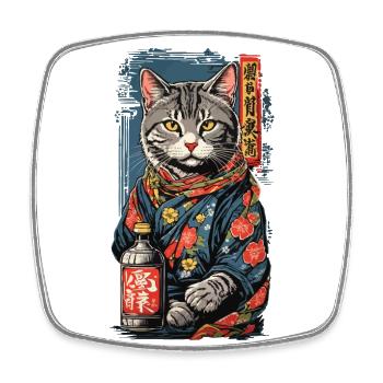 Chat dans le saké japonais affiche Art Vintage - Magnet carré - blanc - Devant