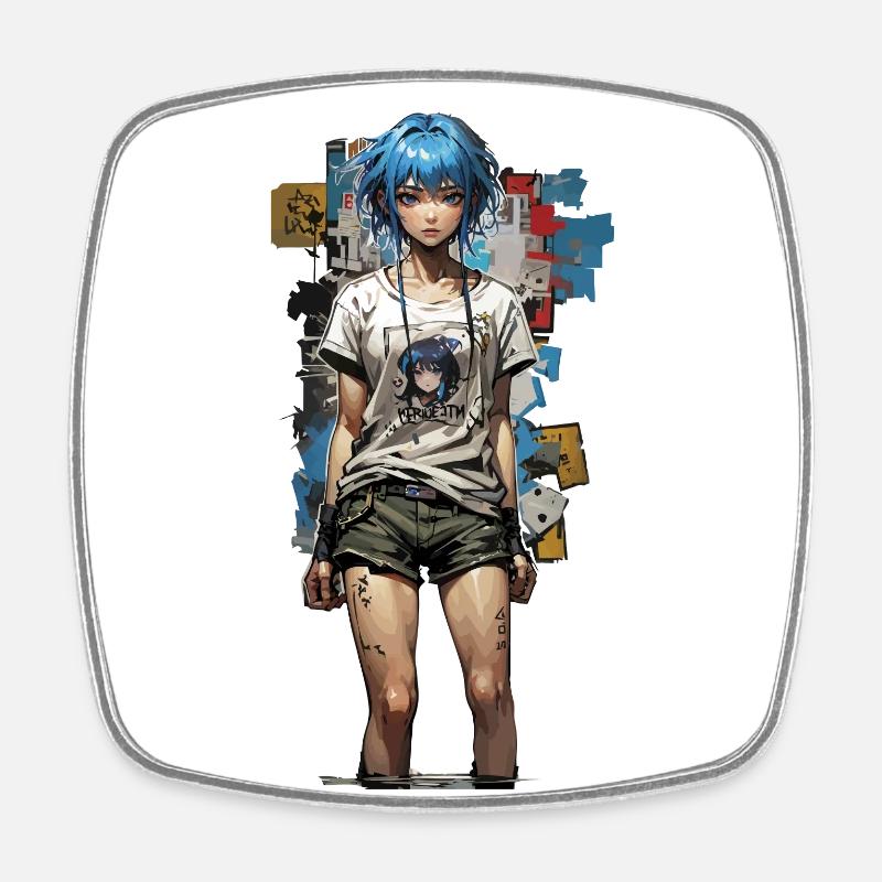 Design de style de rue anime avec des cheveux bleus - Magnet carré - blanc